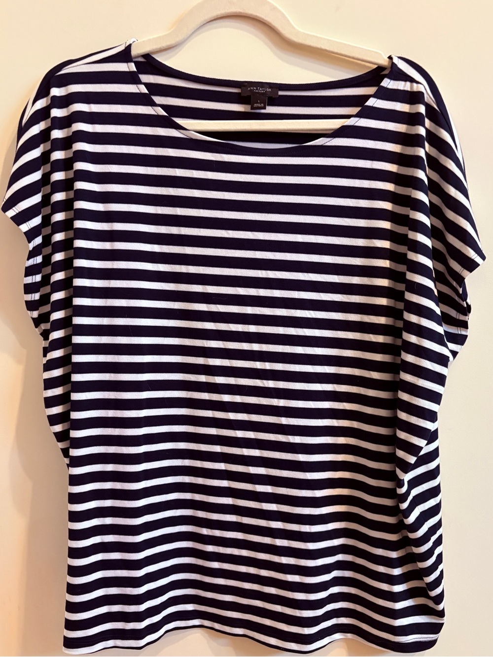 Ann Taylor Navy and White Striped Short Sleeve Top